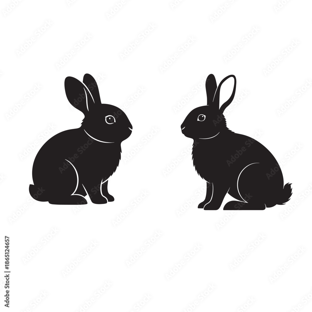 Fototapeta premium Minimalist Twin Rabbit Silhouettes Facing Each Other