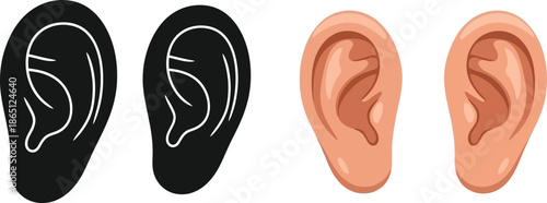 Four human ears in varying styles on transparent background silhouette