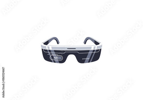 Vector Ilustration Modern Augmented Reality Smart Glasses with Black Frames and AR Label.