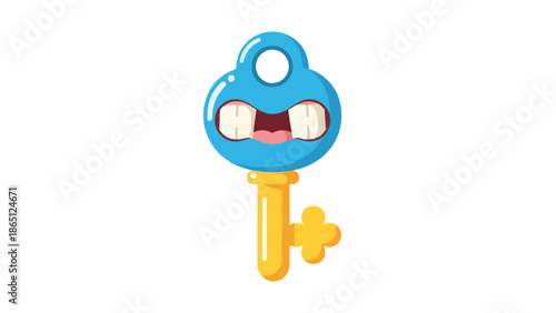 Colorful Cartoon Key with Animal shaped Topper and Playful Expression