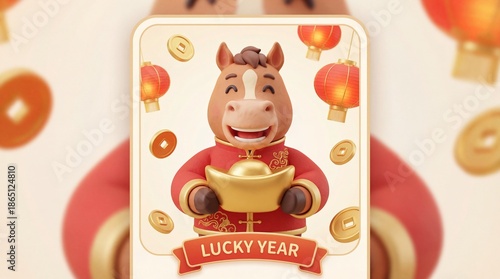 A charming cartoon horse em...