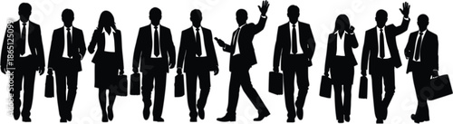 Business people silhouettes walking together illustration representing corporate teamwork leadership professionalism career success and modern office work culture