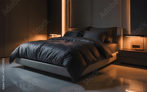 Modern bedroom with dim lighting