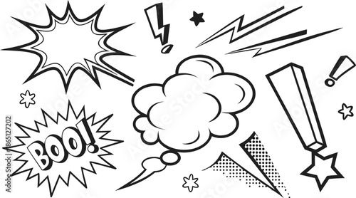 Set of comic effect shape with pop art style.  Comic surprise, attention and inspiration effect. Comic speech bubbles halftone dot background.
 vector illustration isolated set of female yoga poses in