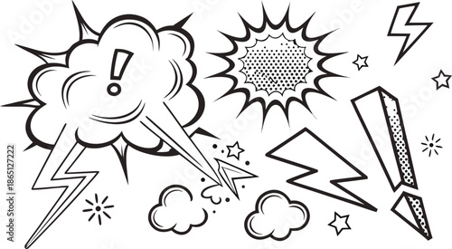 Set of comic effect shape with pop art style.  Comic surprise, attention and inspiration effect. Comic speech bubbles halftone dot background.
 vector illustration isolated set of female yoga poses in