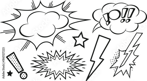 Set of comic effect shape with pop art style.  Comic surprise, attention and inspiration effect. Comic speech bubbles halftone dot background.
 vector illustration isolated set of female yoga poses in