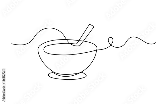 Soup bowl food icon continuous one line drawing and minimalist style isolate outline vector illustration