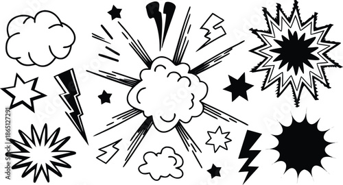 Set of comic effect shape with pop art style.  Comic surprise, attention and inspiration effect. Comic speech bubbles halftone dot background.
 vector illustration isolated set of female yoga poses in