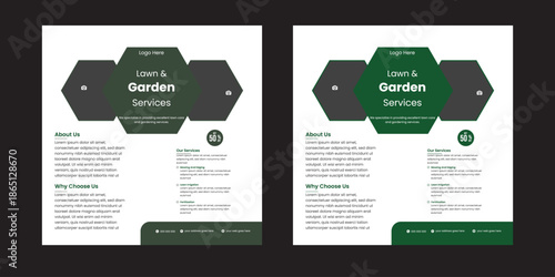 Feel the nature social media posts collection template. Vector illustration with space photo. Lawn garden or landscaping service social media post and web banner template design concept