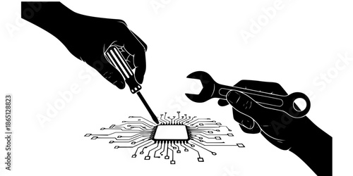 Hardware Repair & Right to Repair Vector Silhouette