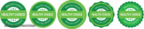 Healthy choice certification badges with stars in circular green seals