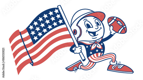 Vector image of a stylized football mascot using national colors, cheerful expression, commercial cartoon style.
