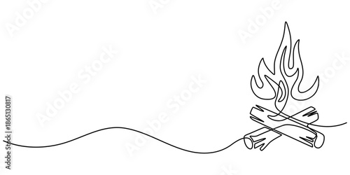 Bon fire continuous one line drawing outline vector illustration