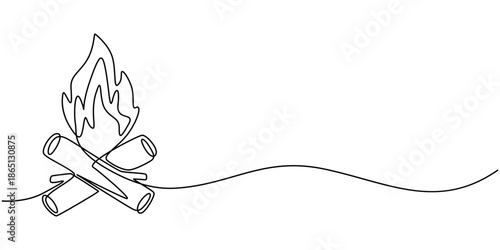 Bon fire continuous one line drawing outline vector illustration