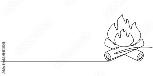 Bon fire continuous one line drawing outline vector illustration