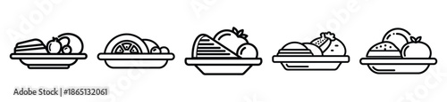 diet food plate food outline icon collection. Vector illustration