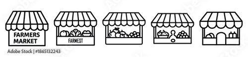 farmers market food outline icon collection. Vector illustration