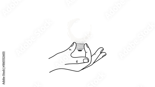 Illustration depicts a hand delicately holding a glowing lightbulb, suggesting idea generation, innovation, or a moment of inspiration. Symbolism is the core focus