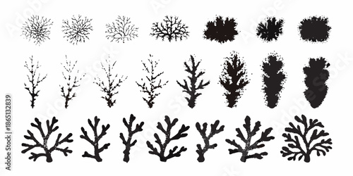 Collection of abstract black tree and bush silhouettes in various shapes