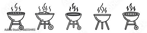 outdoor barbecue food outline icon collection. Vector illustration