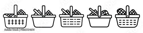 picnic basket food outline icon collection. Vector illustration