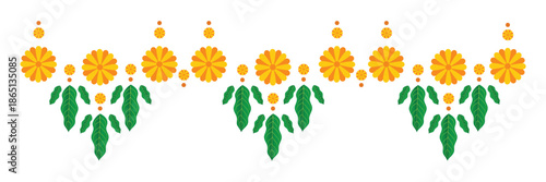 colorful marigold flower garland decoration vector - Traditional Eco-Friendly Wedding Toran with Marigold & Mango Leaves – Indian Festival Vector Design.