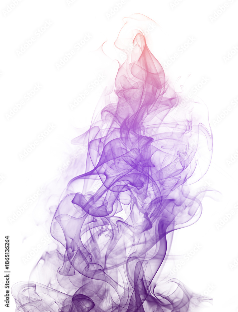 Fototapeta premium Abstract colorful smoke effect with smooth gradient from deep purple to violet and soft peach isolated png on transparent background for creative overlays and visual effects