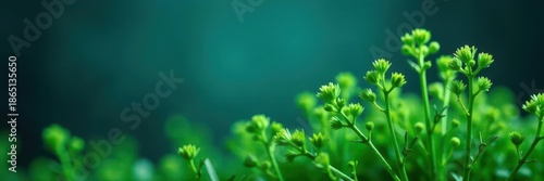 Vibrant green dill shoots emerge against a deep blue backdrop , herb, vegetable