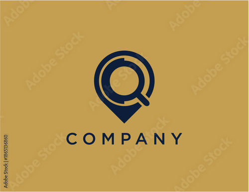 Modern Q logo combining map pin and magnifying glass for company.