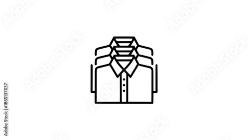 Line art icon of stacked collared shirts with a front shirt, minimalist black vector clothing symbol for wardrobe, fashion inventory illustration