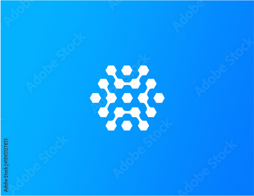Abstract geometric network molecule logo design on blue background.