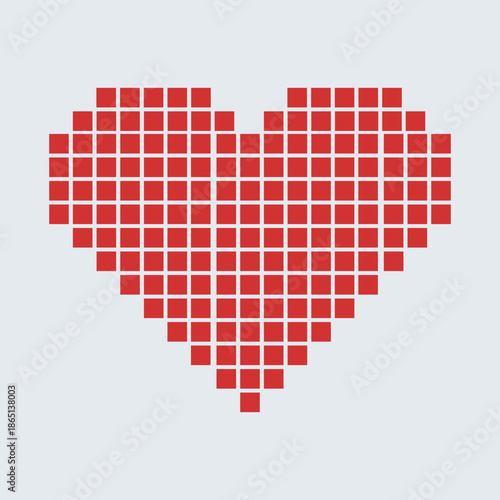 pixel heart love symbol for valentines day background, red mosaic heart icon in pixel art style