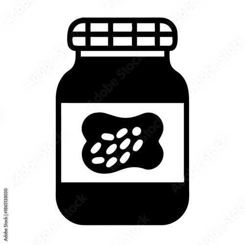Stylized black and white icon representing a jar of peanut butter or a food preserve