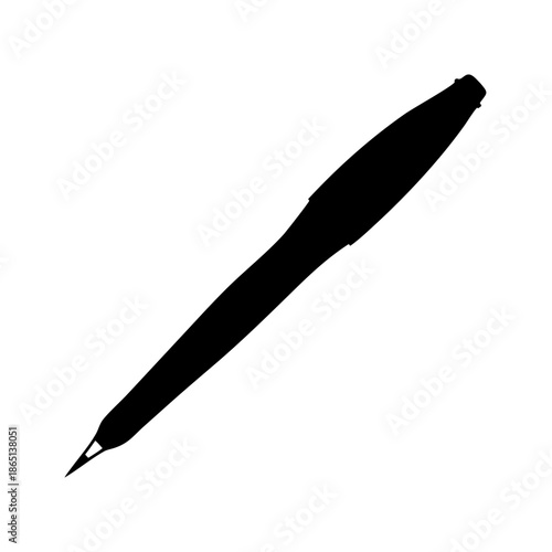 A stark black silhouette of a precision writing pen on a clean white background
