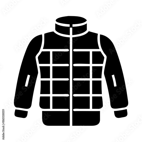 Black quilted jacket icon representing winter apparel and outdoor clothing