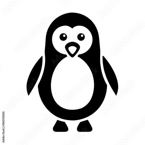 Cute minimalist black and white cartoon penguin icon isolated on a white background