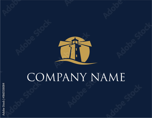 Elegant Golden Lighthouse Logo Design for Maritime Business.