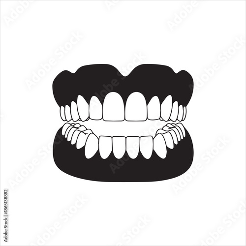  Silhouette human teeth open mouth dental care vector illustration