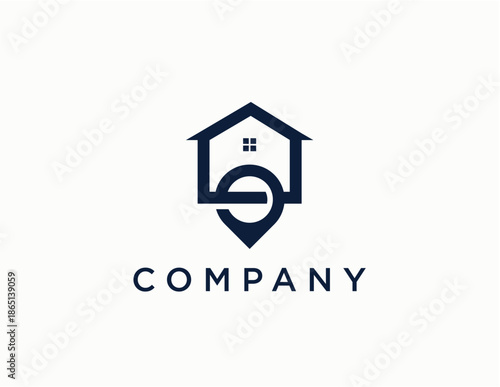 Modern Abstract House Location Pin Logo Symbol for Real Estate Business.