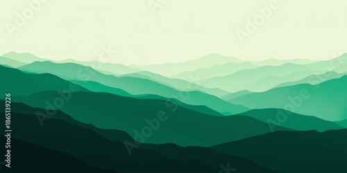 Minimalist green mountain layers forming a calm abstract landscape with depth, soft gradients, and tranquil nature inspired tones for modern design use artworks