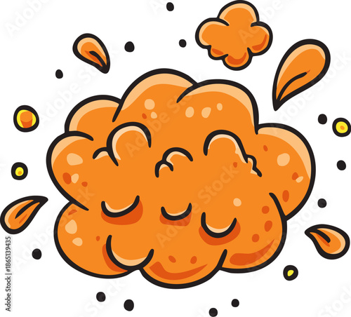 Cute Cartoon Orange Cloud Poof Effect with Dots and Gentle Burst, Isolated White Background