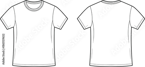 CAD streetwear flat vector illustration of technical apparel templates including t-shirts and drawstring shorts with front back and side views