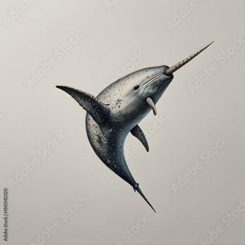 Narwhal tusk in white background