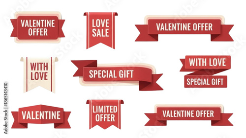 Valentine Sale Promotional Tags with Love and Special Gift Offers in Graphic Design