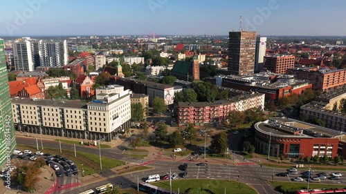 The central part of the Gdansk city with active traffic