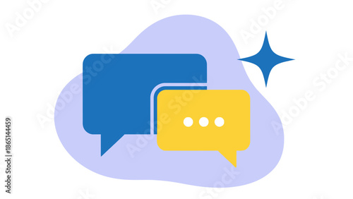 A megaphone emitting sound waves is depicted in a graphic illustration surrounded by abstract shapes and stars.