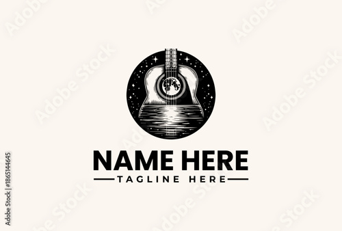 A grayscale logo illustration featuring a lighthouse with a compass on a circular background, accompanied by placeholder text on a beige background.