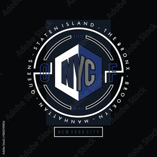 new york city text draw a circle shape flat graphic typography vector illustration print t shirt