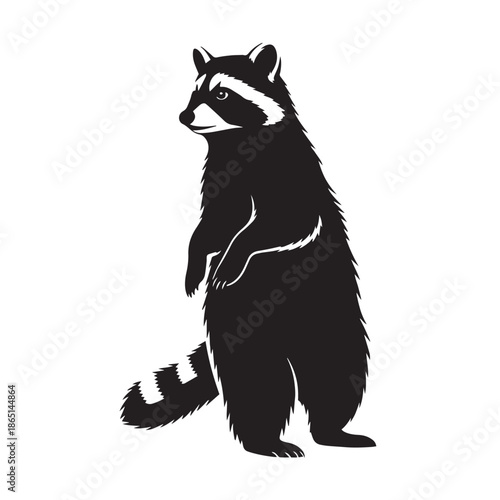Stylized Upright Raccoon Silhouette with Masked Face and Striped Tail