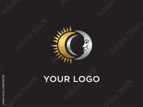 Stylized Sun and Moon Logo Design.